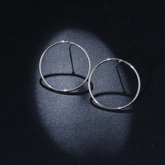 Silver Hollow Circle Stud Earrings - Picture 2 of 8